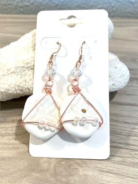 25. Handmade White Sand Dollar Drop Earrings with Rose Gold Wire